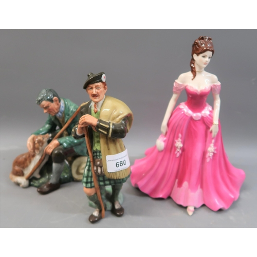 680 - Two Royal Doulton figures, ' The Master ' HN2325 and ' The Laird ' HN2361, together with a Coalport ... 