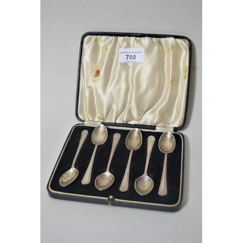 700 - Cased set of six Birmingham silver coffee spoons