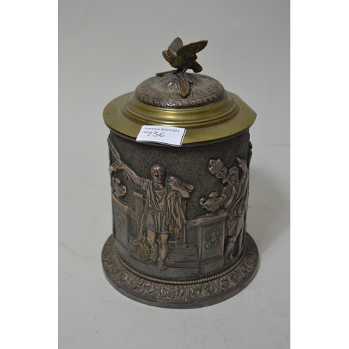 736 - Plated and relief cast biscuit barrel with hinged lid, together with a quantity of other miscellaneo... 