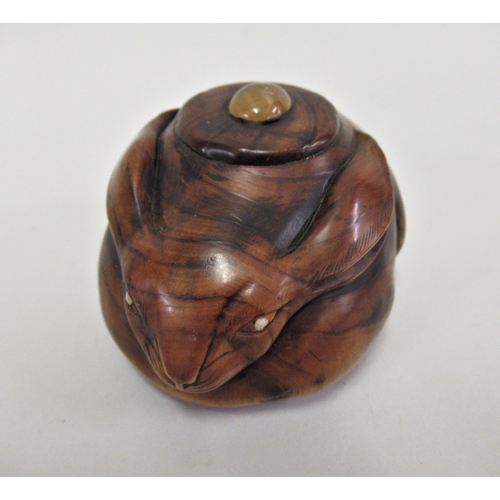 77 - Large Japanese carved wooden and agate mounted netsuke in the form of a rabbit, 3ins long