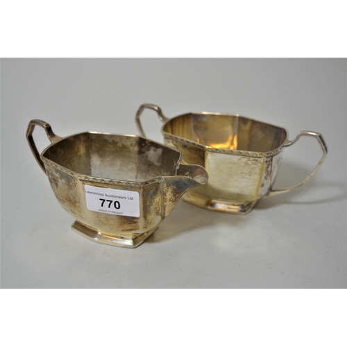 770 - Birmingham silver cream jug and sugar bowl, 10oz