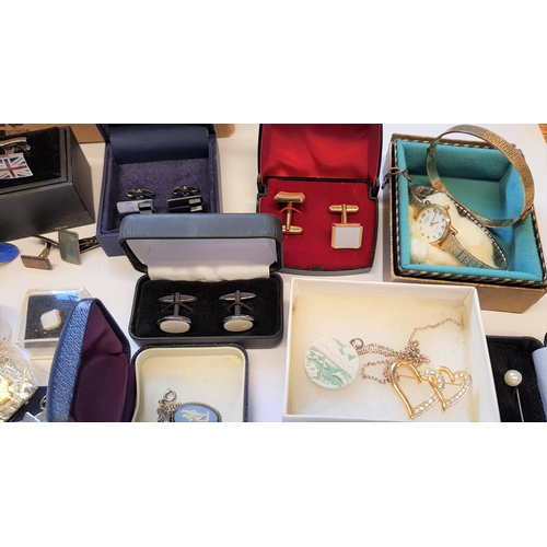 841 - Box containing a small quantity of various costume jewellery including silver cufflinks etc.