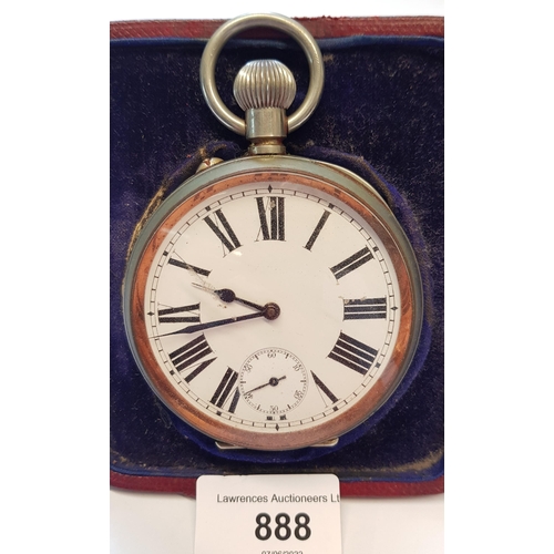 888 - Goliath pocket watch having enamel dial with Roman numerals and subsidiary seconds, housed in a Moro... 