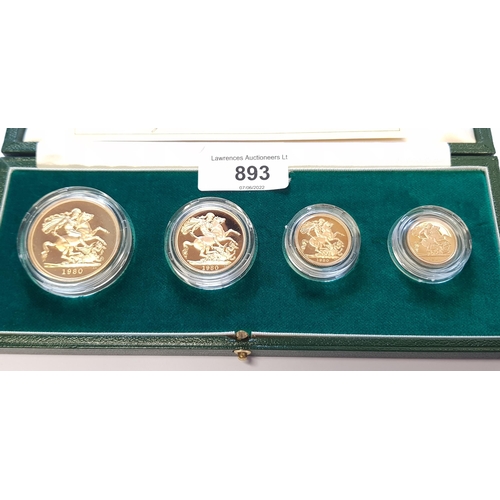 893 - 1980 Royal Mint four coin gold proof set, £5, £2, sovereign and a half sovereign