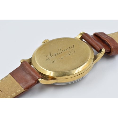 897 - Vertex gentlemans 1950's 9ct gold cased circular wristwatch with brown leather strap