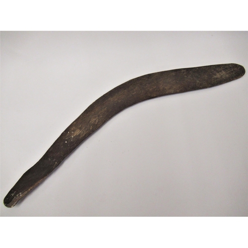 91 - Antique Aboriginal carved hardwood boomerang, 22.75ins wide