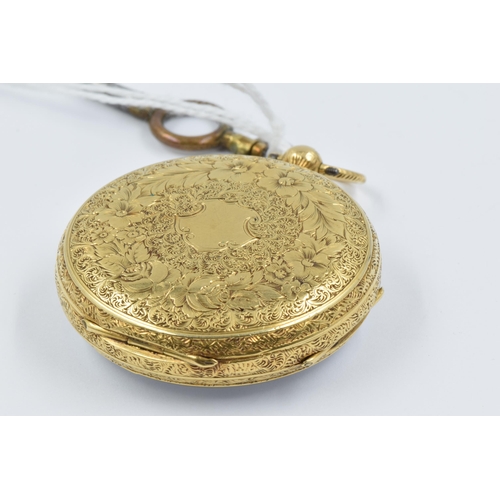 921 - 19th Century English small 18ct gold cased open faced key wind pocket watch, the enamel dial with Ro... 