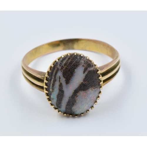 925 - Early 20th Century gold ring set with a single oval black opal