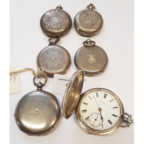 945 - Group of four various silver cased open face fob watches, together with two silver full hunter pocke... 