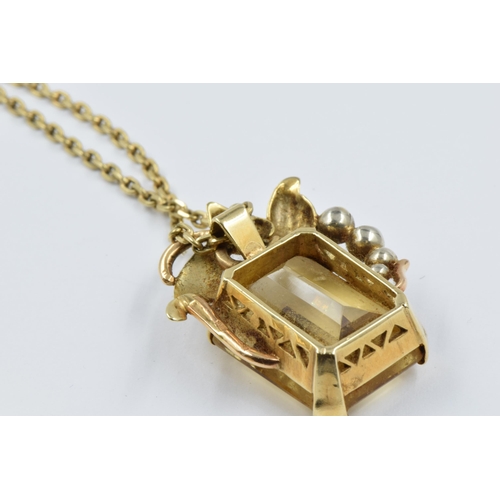 952 - Austrian 14ct gold citrine set pendant on chain, together with a pair of matching ear clips