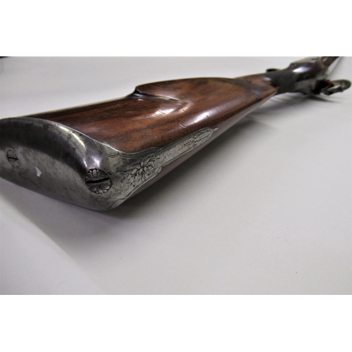 98 - Osborn & Gundy, London, good quality 19th Century flintlock single Damascus barrel sporting rifle wi... 