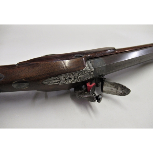 98 - Osborn & Gundy, London, good quality 19th Century flintlock single Damascus barrel sporting rifle wi... 