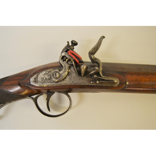 98 - Osborn & Gundy, London, good quality 19th Century flintlock single Damascus barrel sporting rifle wi... 