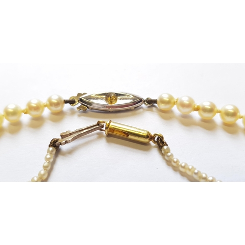 988 - Graduated cultured pearl single row necklace with 9ct white gold clasp together with a seed pearl ne... 