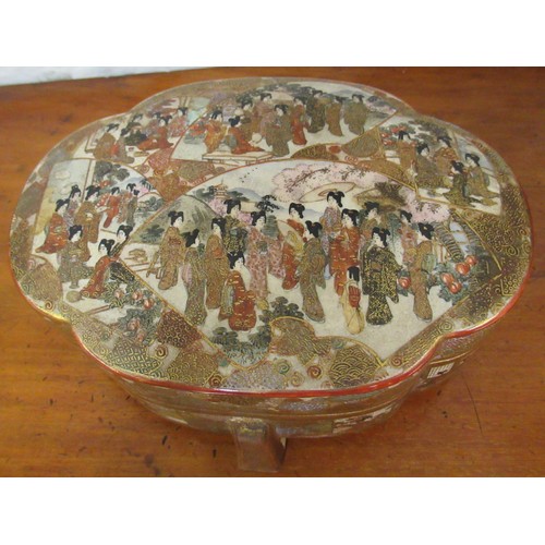 465 - Late 19th / early 20th Century Japanese Satsuma oval pottery box and cover, painted internally and e... 