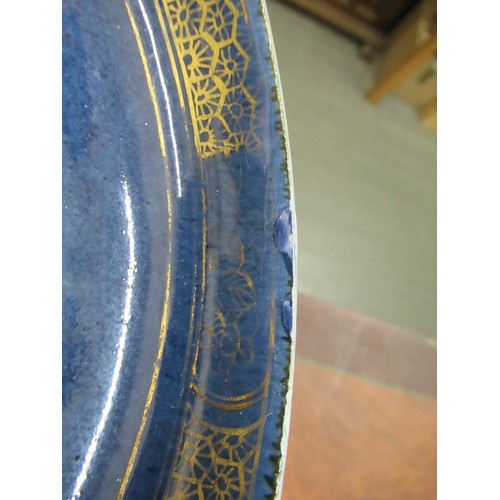 447 - Chinese blue and gilt decorated saucer dish, 8.25ins diameter, together with another blue and white ... 