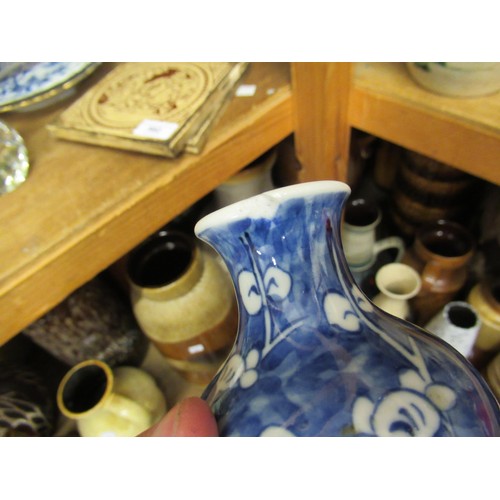 585 - Chinese blue and white gourd shaped vase, small Chinese blue and white dish and a baluster prunus bl... 