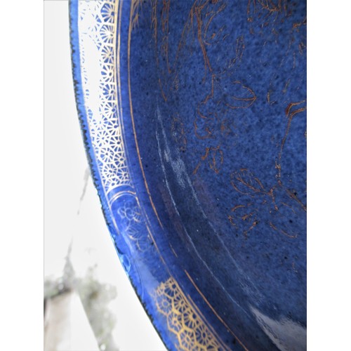 447 - Chinese blue and gilt decorated saucer dish, 8.25ins diameter, together with another blue and white ... 