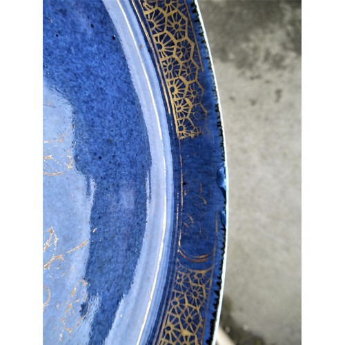 447 - Chinese blue and gilt decorated saucer dish, 8.25ins diameter, together with another blue and white ... 