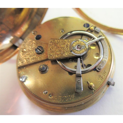 921 - 19th Century English small 18ct gold cased open faced key wind pocket watch, the enamel dial with Ro... 