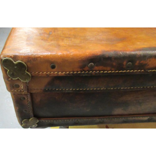 308 - Tom Hill, Sloane Street, London, leather suitcase with brass fittings, 28ins x 17ins x 7ins high