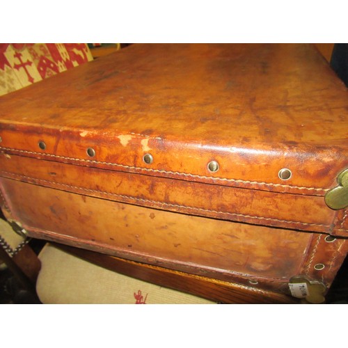 308 - Tom Hill, Sloane Street, London, leather suitcase with brass fittings, 28ins x 17ins x 7ins high