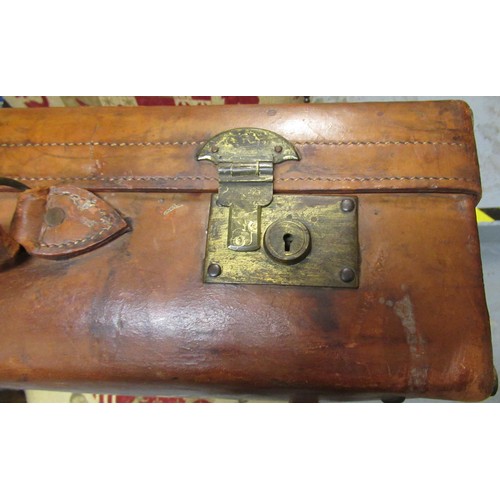 308 - Tom Hill, Sloane Street, London, leather suitcase with brass fittings, 28ins x 17ins x 7ins high