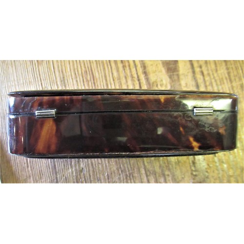 766 - Tortoiseshell and silver pique work rectangular trinket box with hinged cover, 5.25ins wide