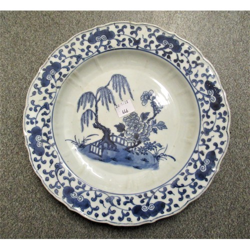 446 - Group of three 18th / 19th Century Chinese blue and white plates, the largest 9.25ins, all unmarked