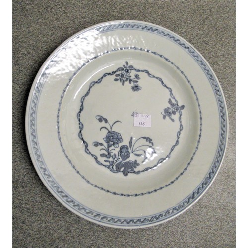 446 - Group of three 18th / 19th Century Chinese blue and white plates, the largest 9.25ins, all unmarked