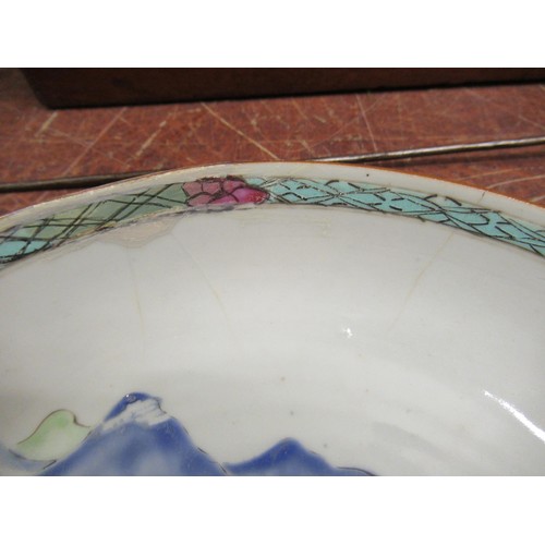 449 - Two Chinese famille rose saucer dishes (both with damages), 8.5ins diameter