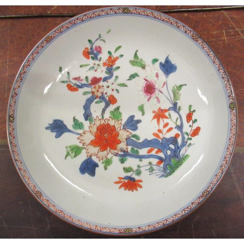 449 - Two Chinese famille rose saucer dishes (both with damages), 8.5ins diameter