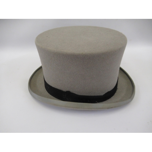 25 - Box containing a collection of various ladies hats, a Moss Bros. top hat (at fault), a box of variou... 