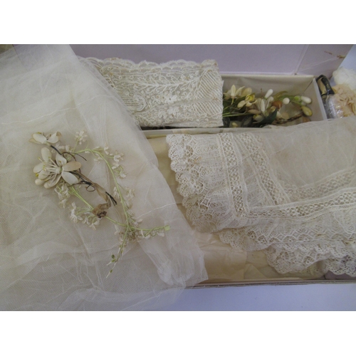 25 - Box containing a collection of various ladies hats, a Moss Bros. top hat (at fault), a box of variou... 