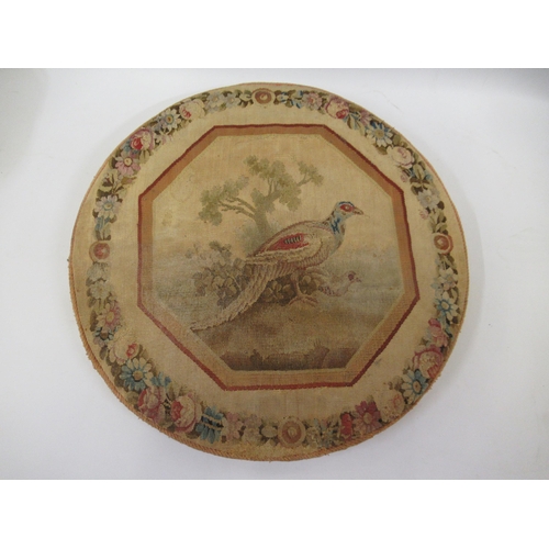 42 - Chinese silk embroidered bag together with a circular tapestry seat cover