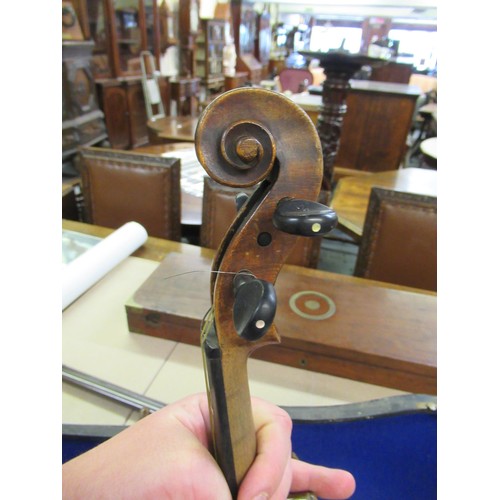 72 - Late 19th / early 20th Century violin with 14in 
two piece back bearing label, with single bow in fi... 