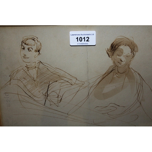 1012 - Pietro Annigoni, signed ink and wash, two portrait studies (on one sheet), signed and monogrammed, 8... 