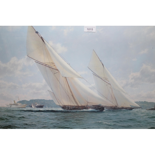 1015 - J. Stephen Dews, Limited Edition coloured print, No. 439 / 600, yachts off a coast, possible the Isl... 