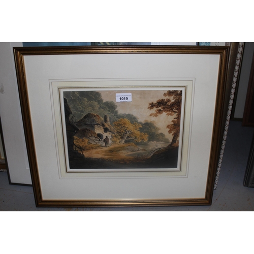 1019 - Attributed to William Payne, watercolour, rural scene with a figure before a cottage, 8ins x 11.25in... 