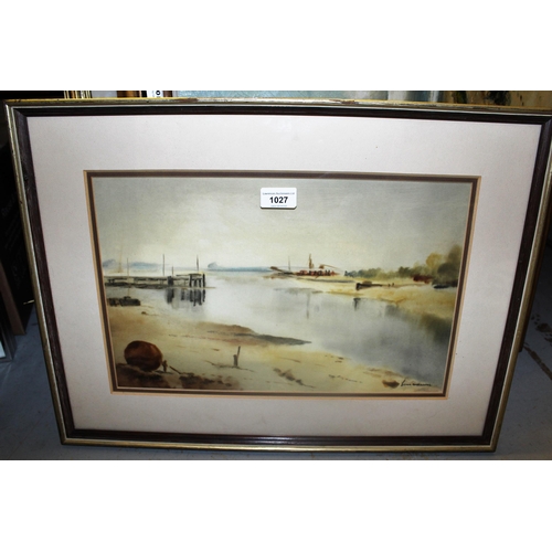 1027 - John Snelling, watercolour, estuary scene, signed, 10.5ins x 16ins, gilt framed