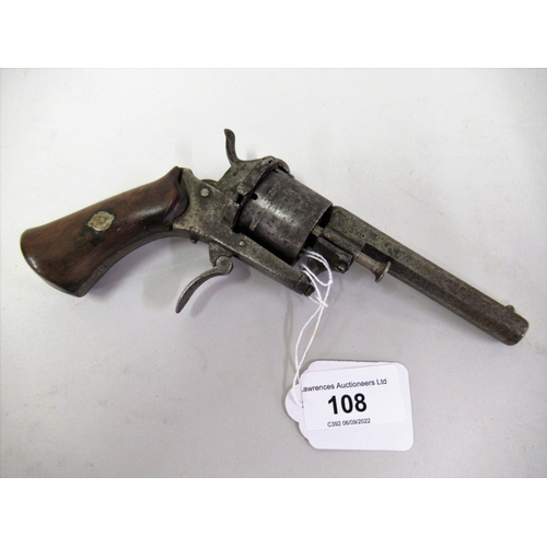 108 - 19th Century rim fire six shot revolver with octagonal steel barrel and folding trigger, 6.75ins lon... 