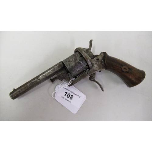 108 - 19th Century rim fire six shot revolver with octagonal steel barrel and folding trigger, 6.75ins lon... 