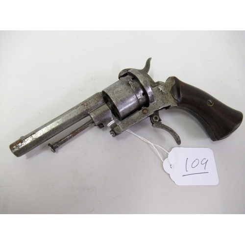 109 - 19th Century rim fire six shot revolver with octagonal steel barrel and folding trigger, 7ins long o... 