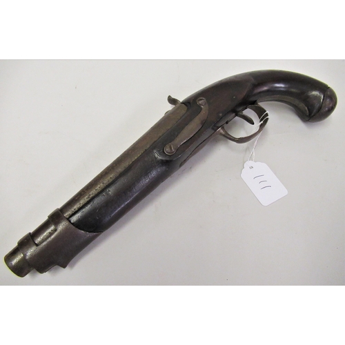 111 - 19th Century percussion cap pistol with plain steel barrel, lock plate, butt cap and trigger guard, ... 