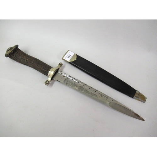112 - Late 19th / early 20th Century Scottish hunting knife, the chromed blade with engraved decoration, t... 