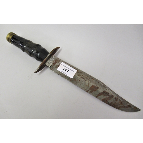 117 - Hassam, Boston, a Bowie style knife inscribed ' Arkansas toothpick ', with a steel blade and hilt, w... 