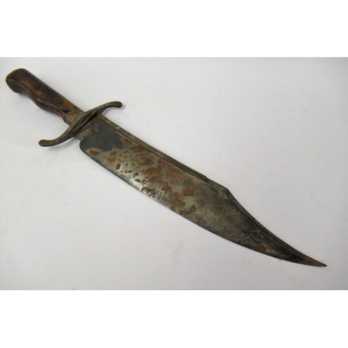 119 - Antique Bowie type knife (unmarked), with a shaped beechwood grip, 19.5ins long overall