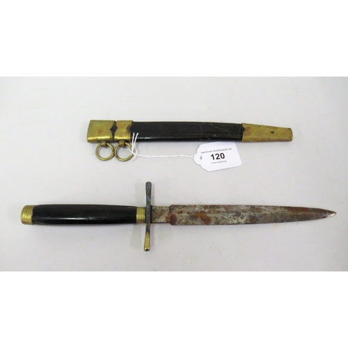 120 - Small 19th Century hunting knife marked C. Haug Odense, with a steel blade, brass hilt and brass mou... 