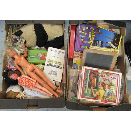 141 - Two boxes of various dolls and games