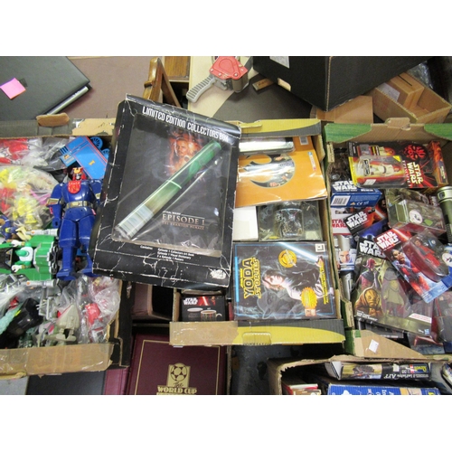 146 - Two boxes containing a quantity of Star Wars collectables and a box of various action figures